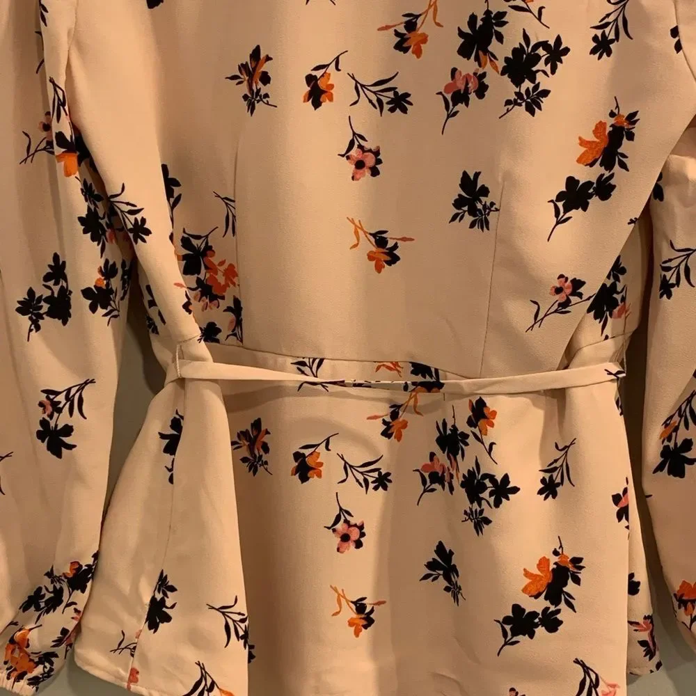 Ann Taylor Pink/Peach  Puff Sleeve Wrap Blouse - Picture 8 of 10